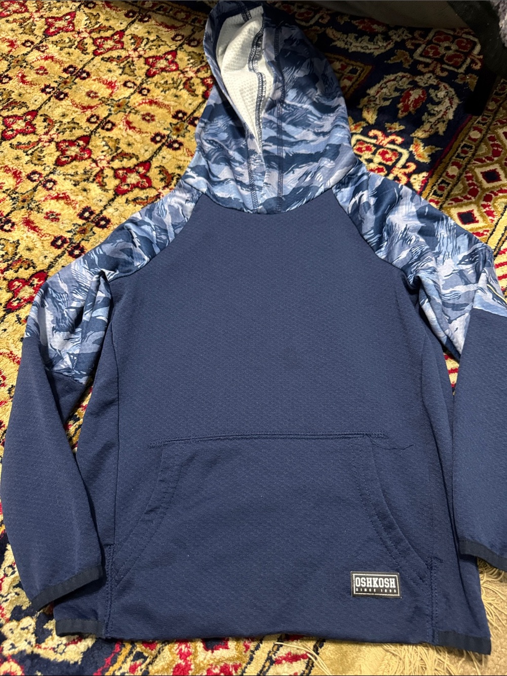 OshKosh B'gosh Navy Hoodie with Blue Patterned Sleeves